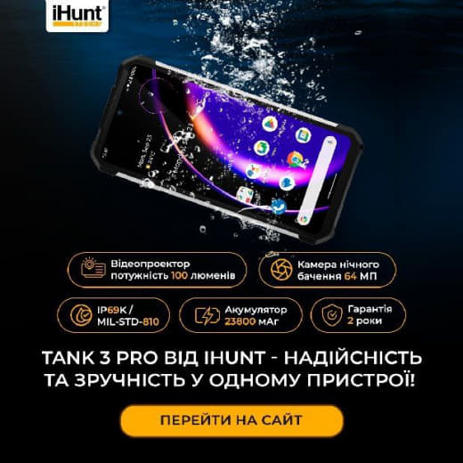 Ілюстрація до кейсу «iHunt: ₴362 тис. продажів і ROAS 548%» — смартфон Tank 3 Pro під водою показує водостійкість і надійність