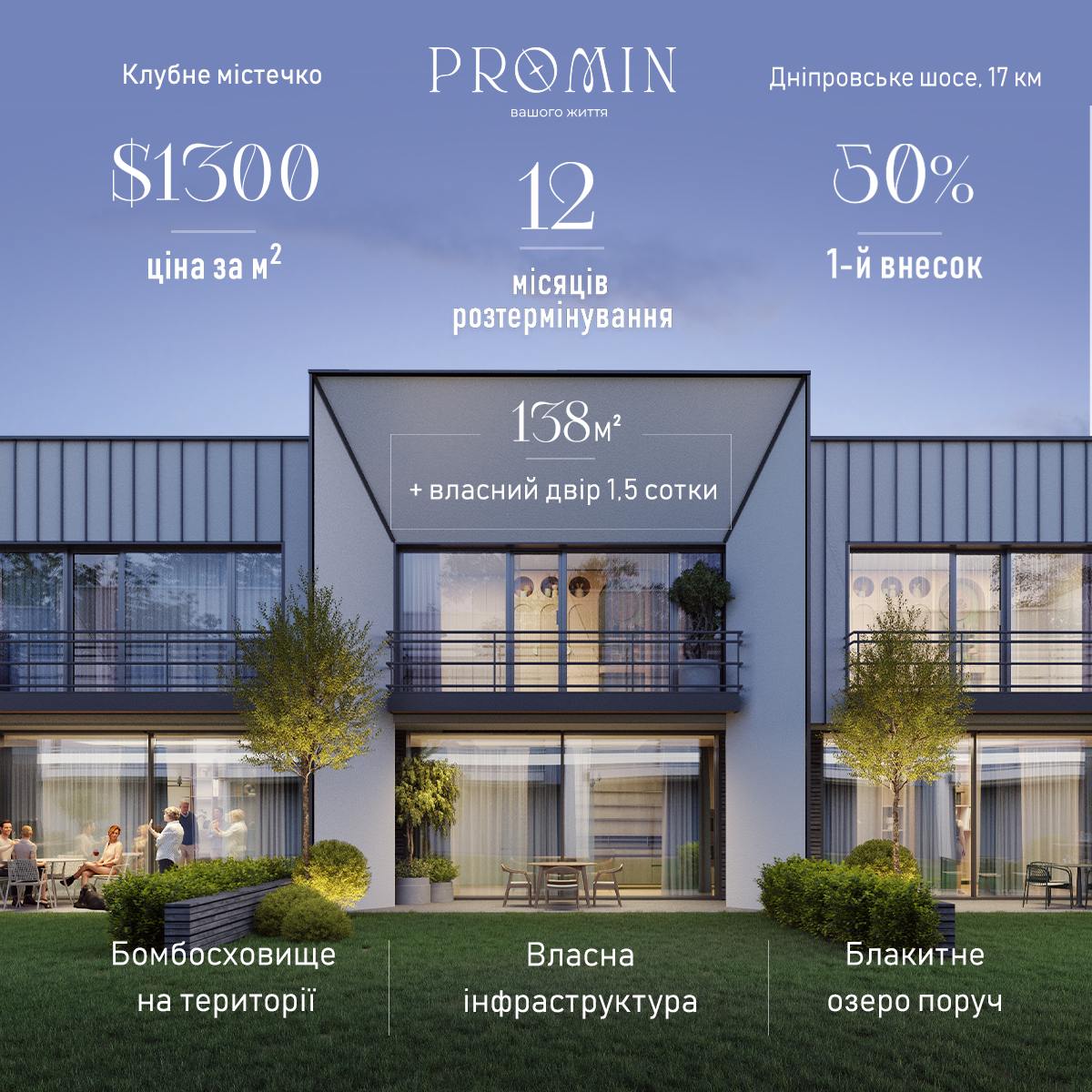 Продаж таунхаусів KM Promin — готові будинки у передмісті з бомбосховищем та власною інфрастуктурою